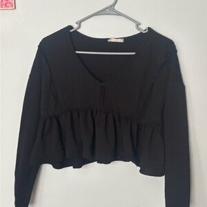 Black V-Neck Ruffled Women's Top